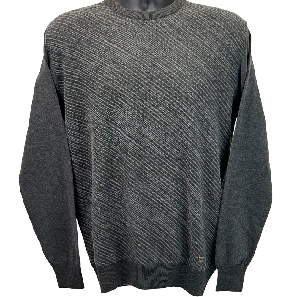 Tony Montana Striped Sweater Mens L Large Lightweight Long Sleeve Crewneck Gray